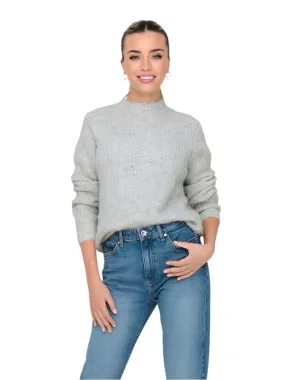 Only Womens Pullover Maggie Life LS Rib O-Neck Knit Light Grey Melange