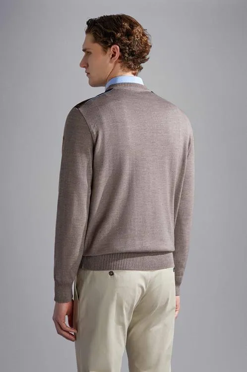 Paul & Shark Wool Crewneck Pullover with Moon Badge | Beige