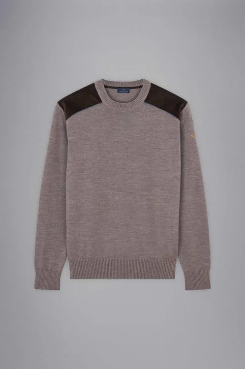 Paul & Shark Wool Crewneck Pullover with Moon Badge | Beige