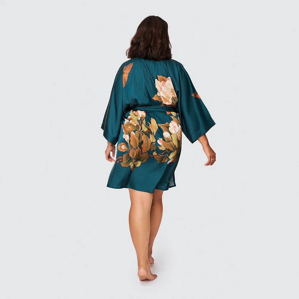 Peony & Butterfly Short Kimono Robe (Plus Size)