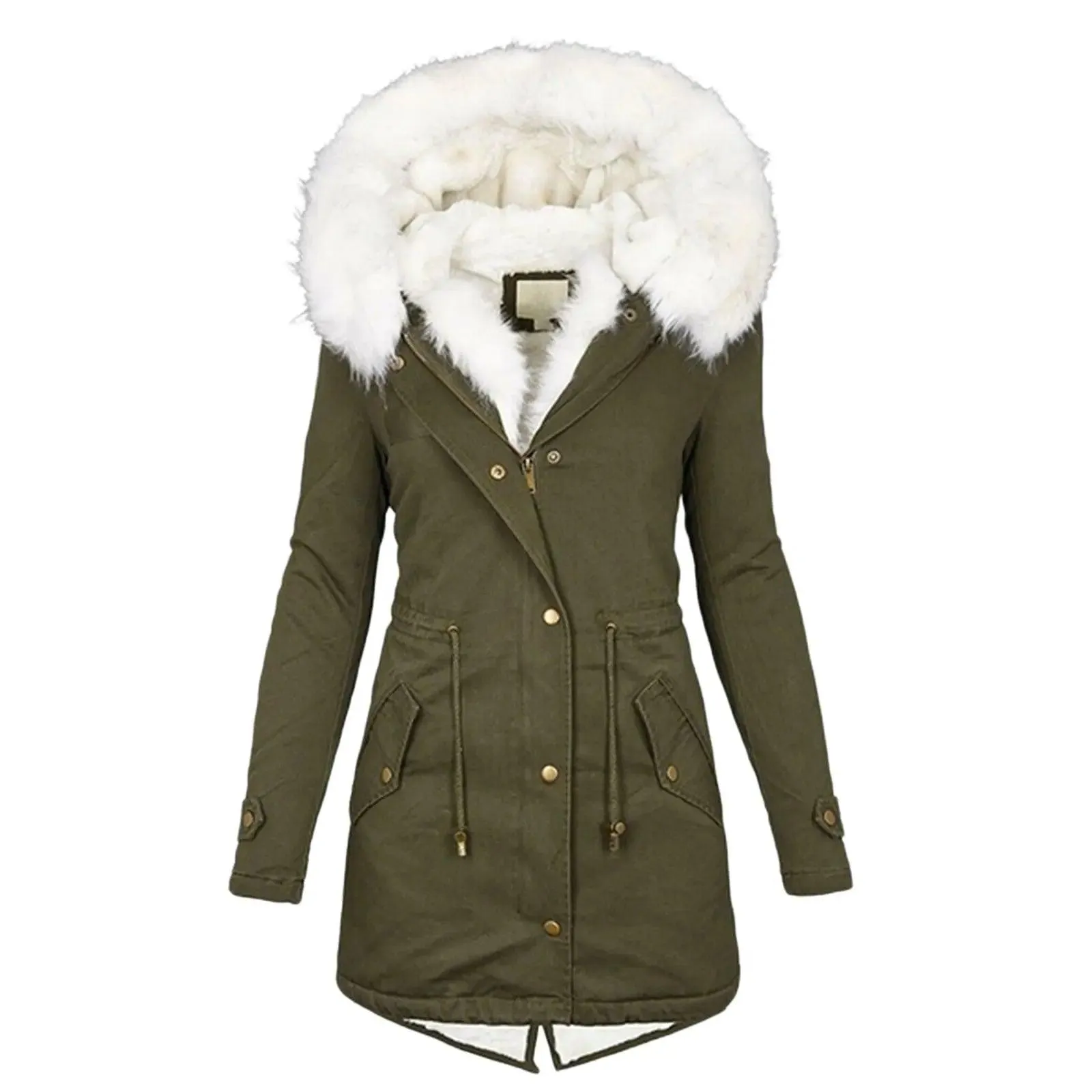 Plus Size Mid-Length Padded Winter Jacket with Hood