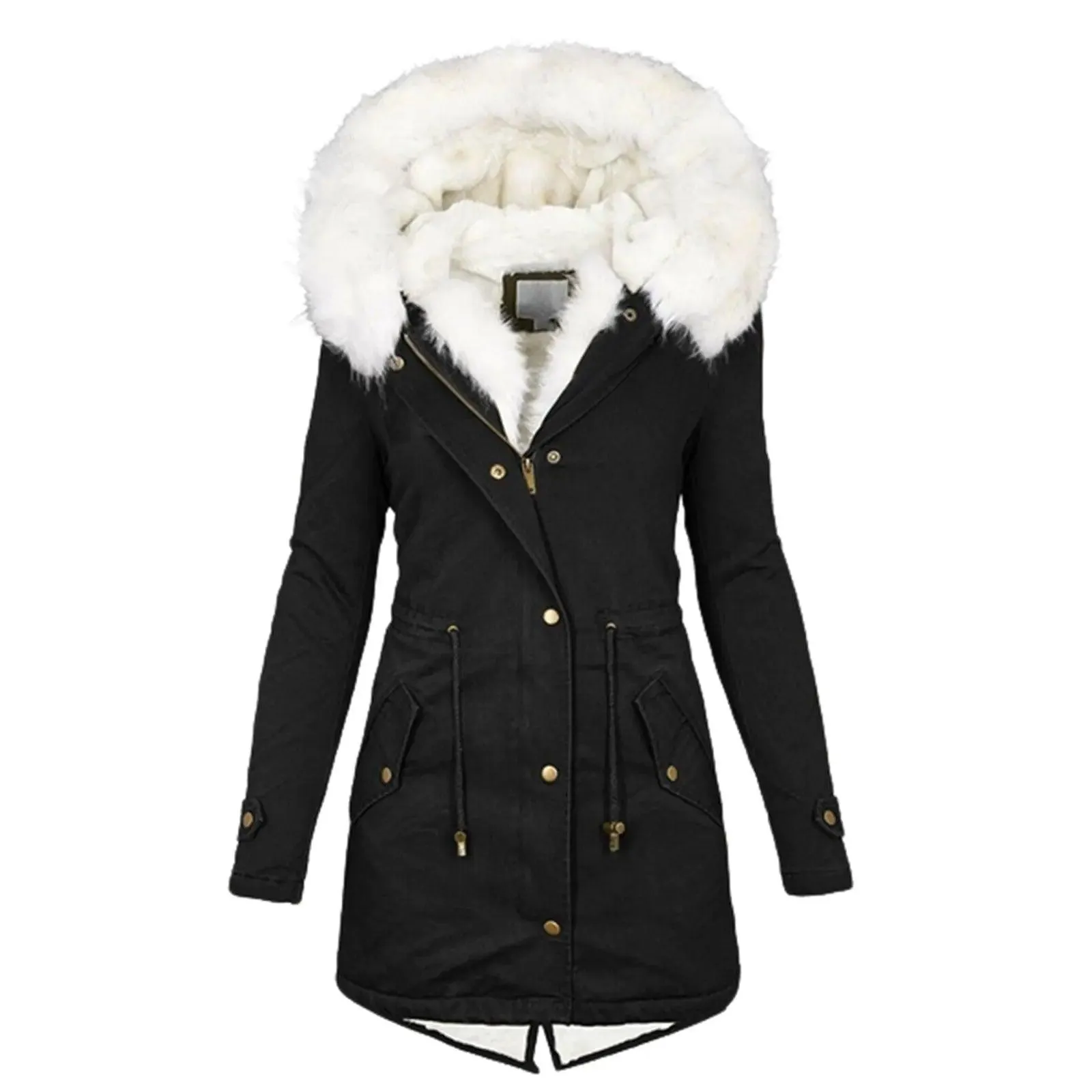 Plus Size Mid-Length Padded Winter Jacket with Hood