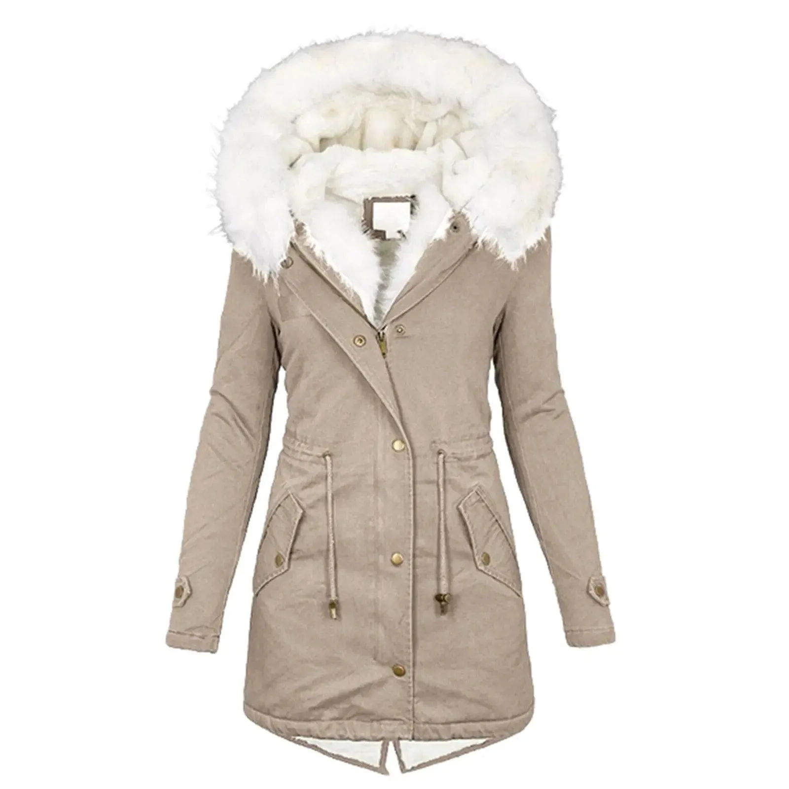 Plus Size Mid-Length Padded Winter Jacket with Hood