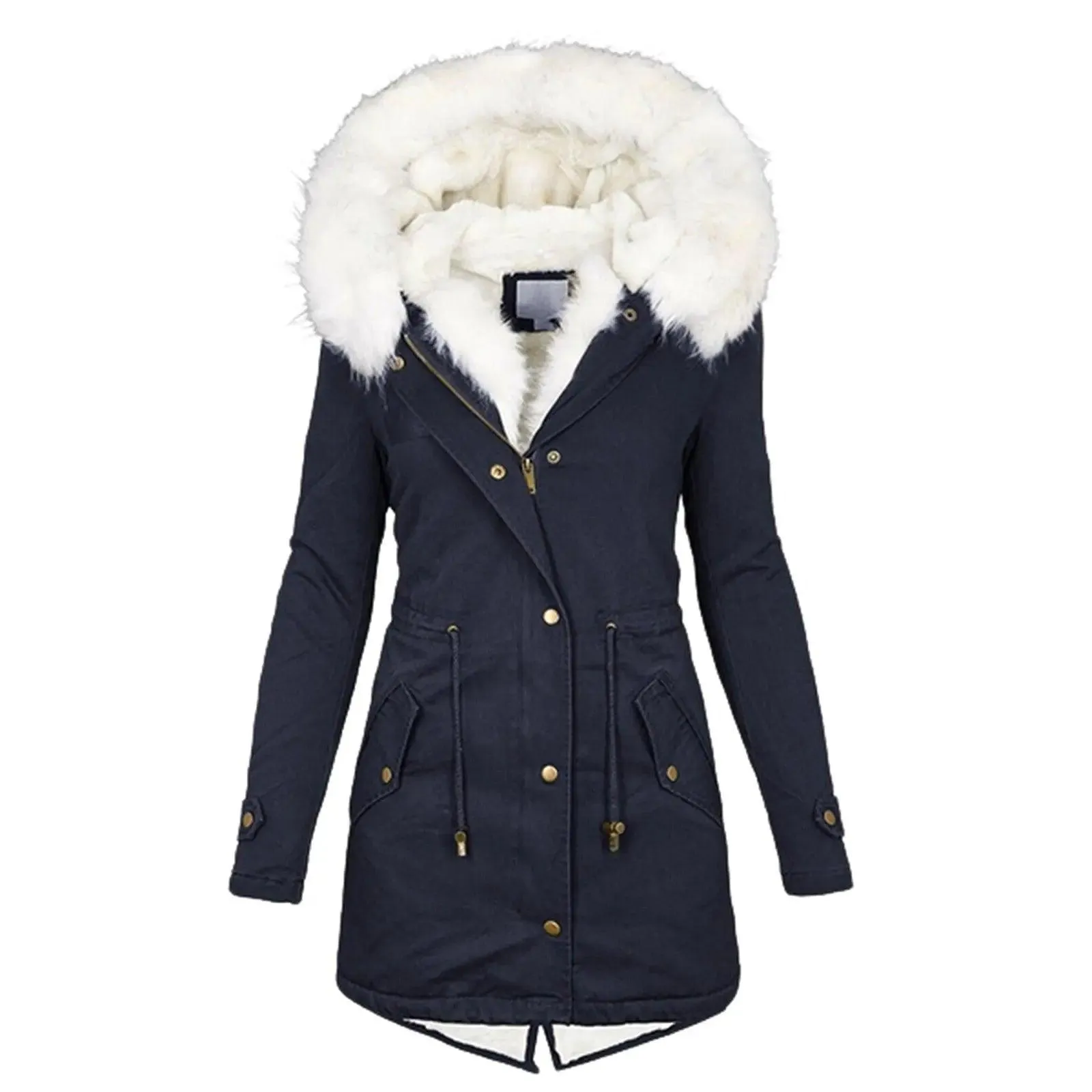 Plus Size Mid-Length Padded Winter Jacket with Hood