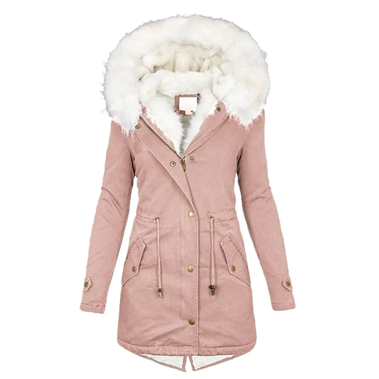 Plus Size Mid-Length Padded Winter Jacket with Hood