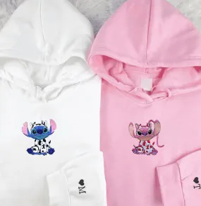 "Cow Stitch x Angel" Matching Couple Sweatshirts - Personalized Embroidered Sweatshirts For Couples