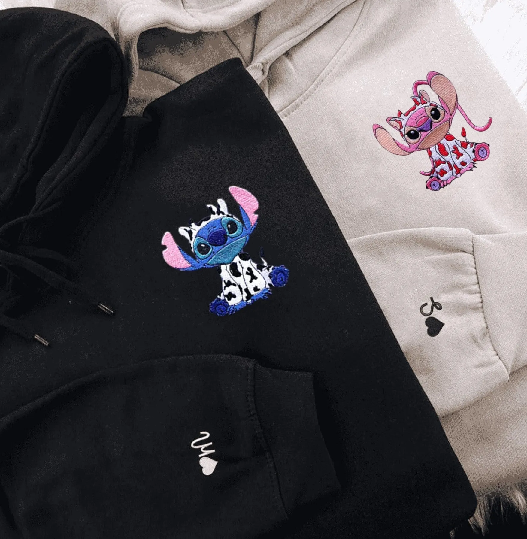 "Cow Stitch x Angel" Matching Couple Sweatshirts - Personalized Embroidered Sweatshirts For Couples