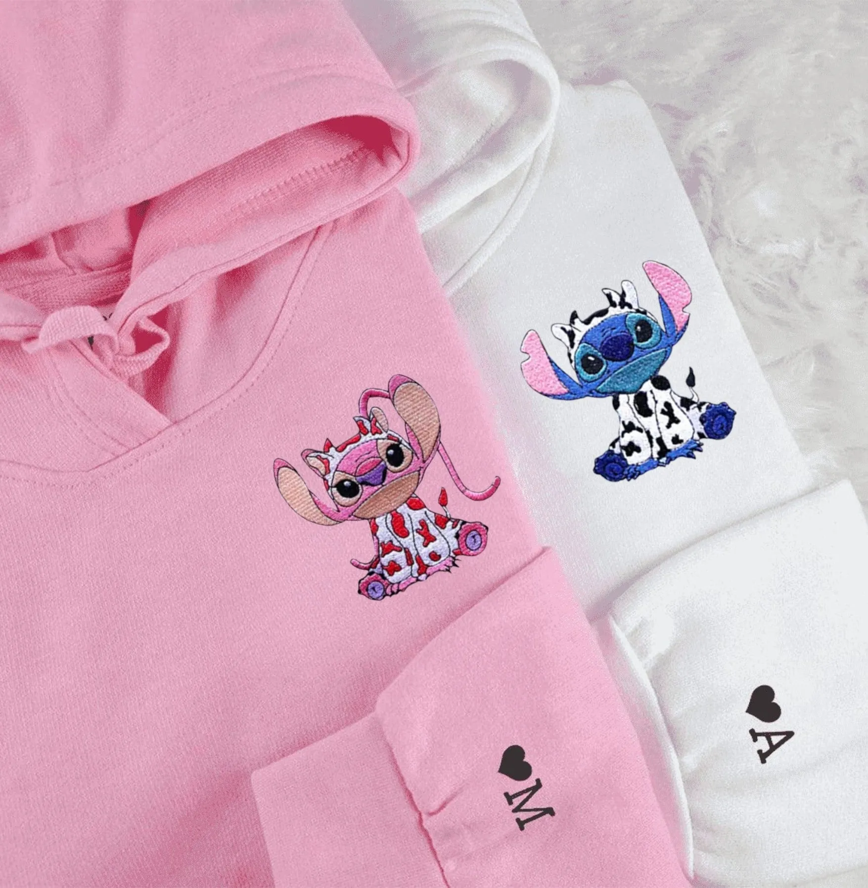 "Cow Stitch x Angel" Matching Couple Sweatshirts - Personalized Embroidered Sweatshirts For Couples