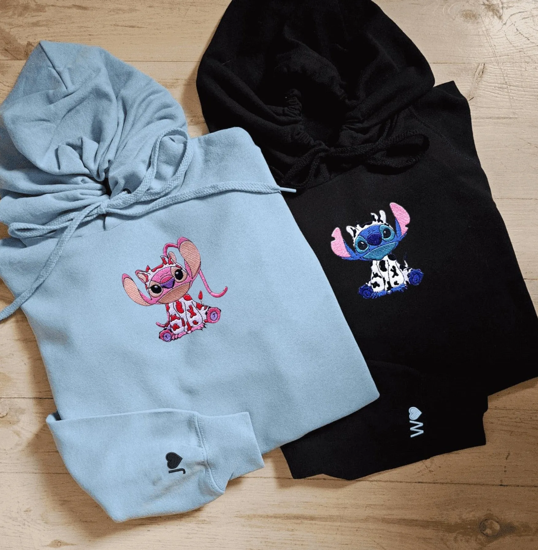 "Cow Stitch x Angel" Matching Couple Sweatshirts - Personalized Embroidered Sweatshirts For Couples