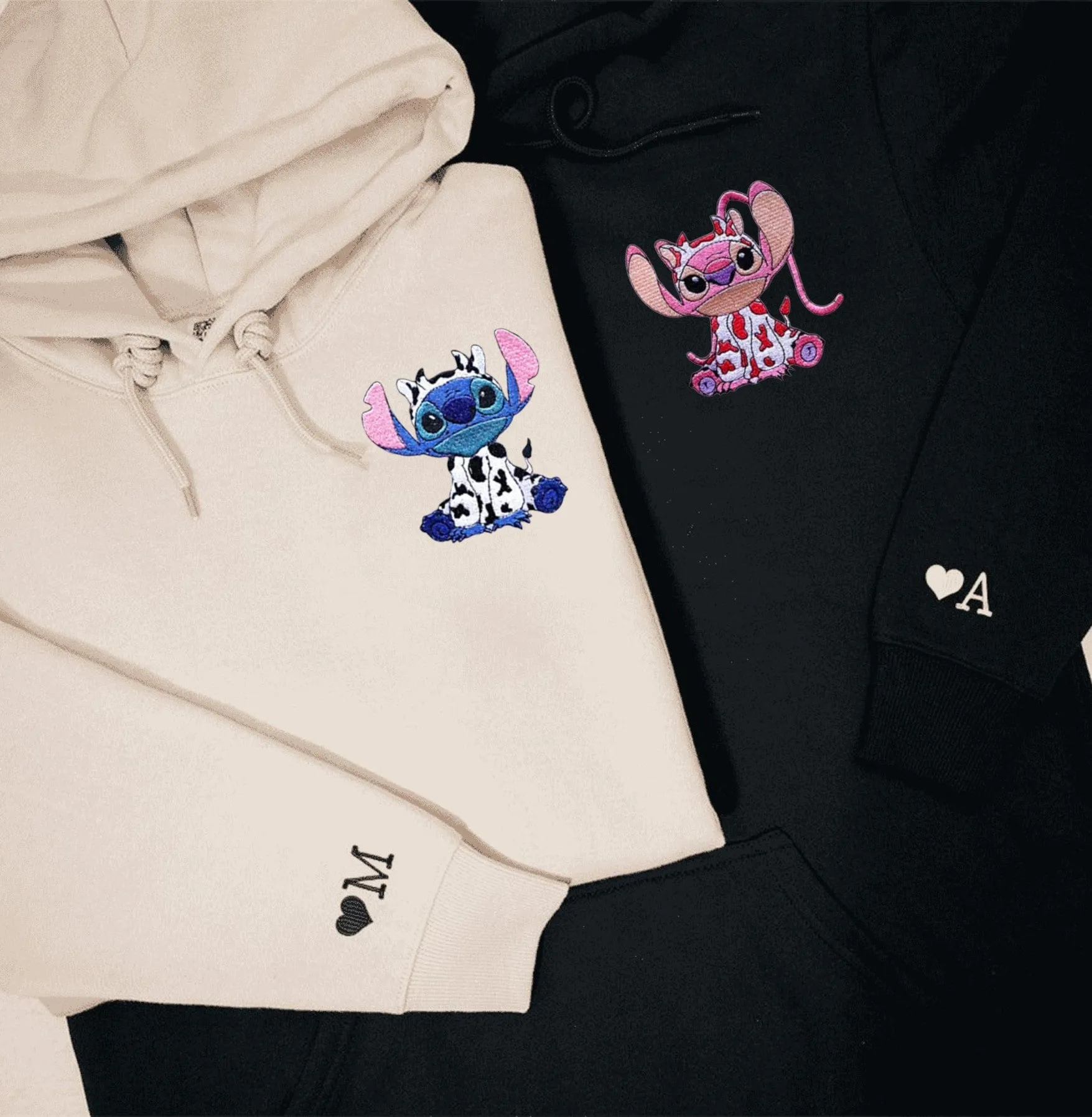 "Cow Stitch x Angel" Matching Couple Sweatshirts - Personalized Embroidered Sweatshirts For Couples