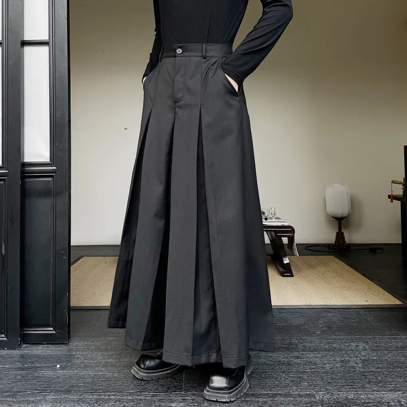 Retro Wide Leg Trousers Pleated A-line Culottes