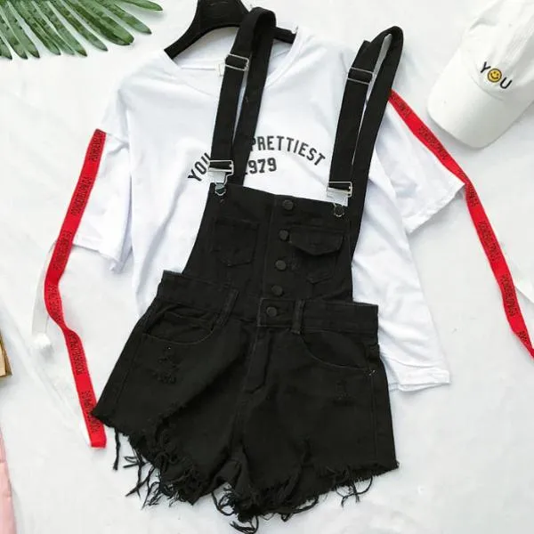 Ripped Denim Dungarees