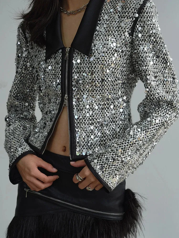 Sheeplur Zippered Sequin Jacket