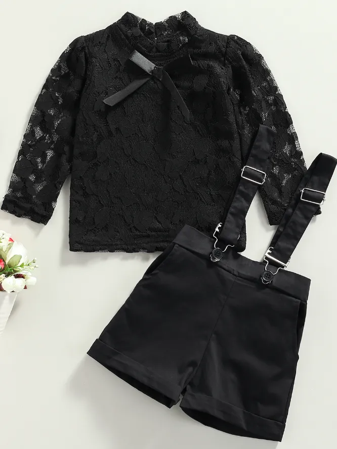 She's Got Style Lace Top And Overall Short Set