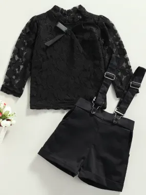 She's Got Style Lace Top And Overall Short Set