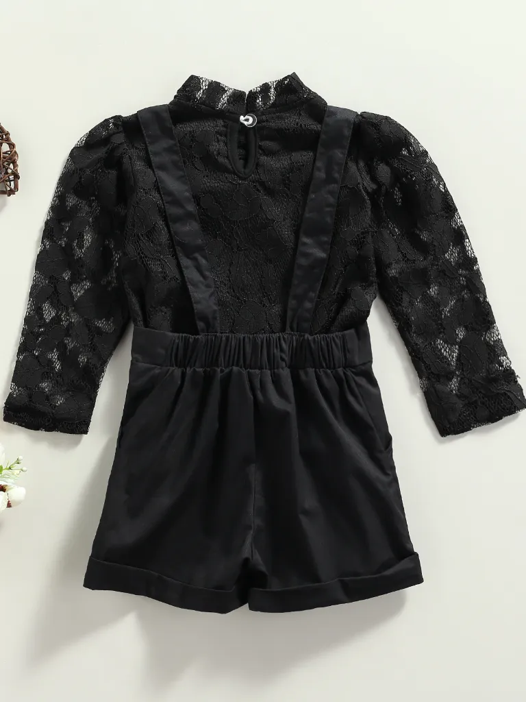 She's Got Style Lace Top And Overall Short Set
