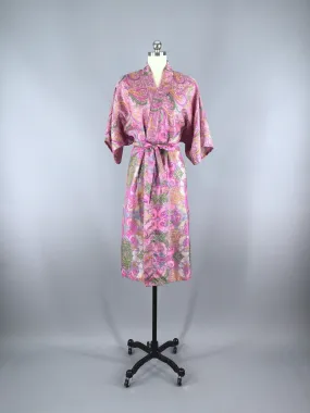 Silk Sari Robe / Pink Paisley Brocade
