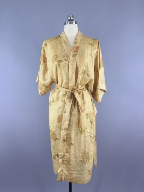 Silk Sari Robe / Tan Floral Print