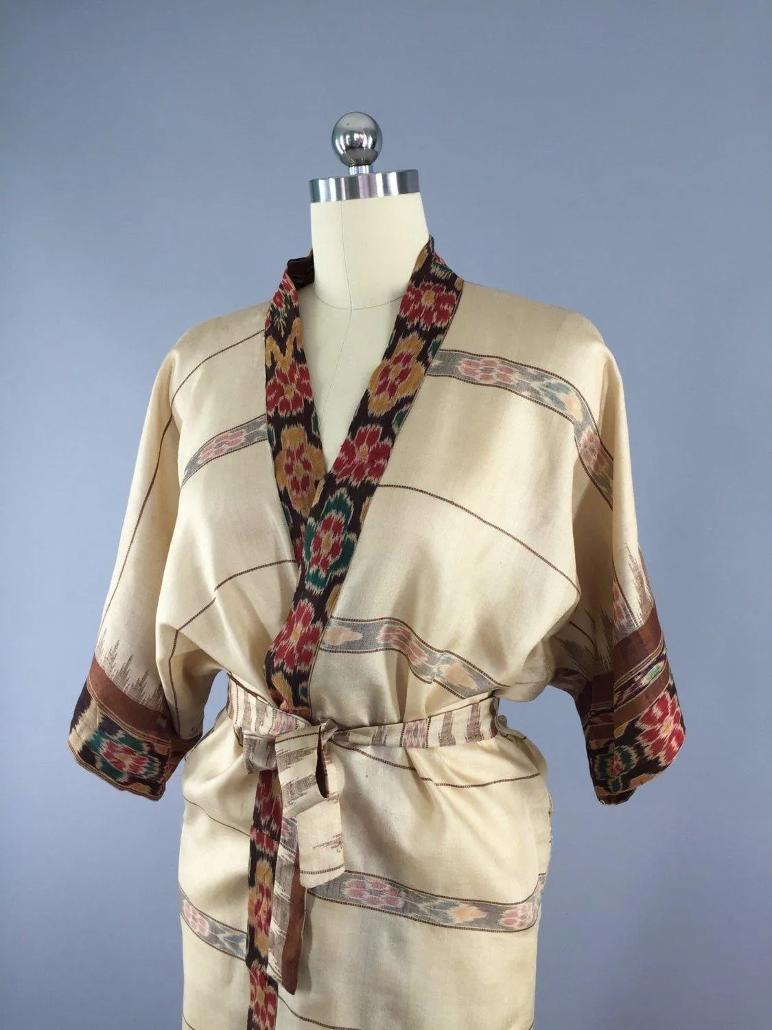 Silk Sari Robe / Tan Ikat