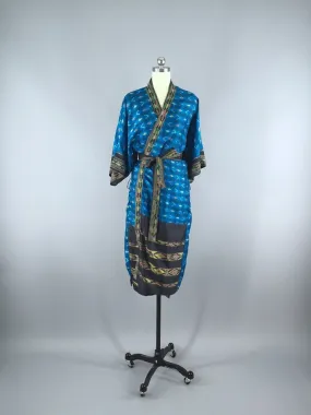 Silk Sari Robe / Turquoise Ikat