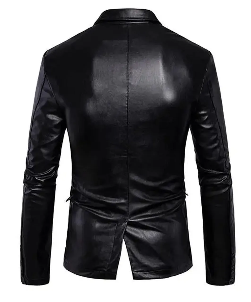 Slim Fit Fashion Men Lapel Collar Leather Jacket In Black