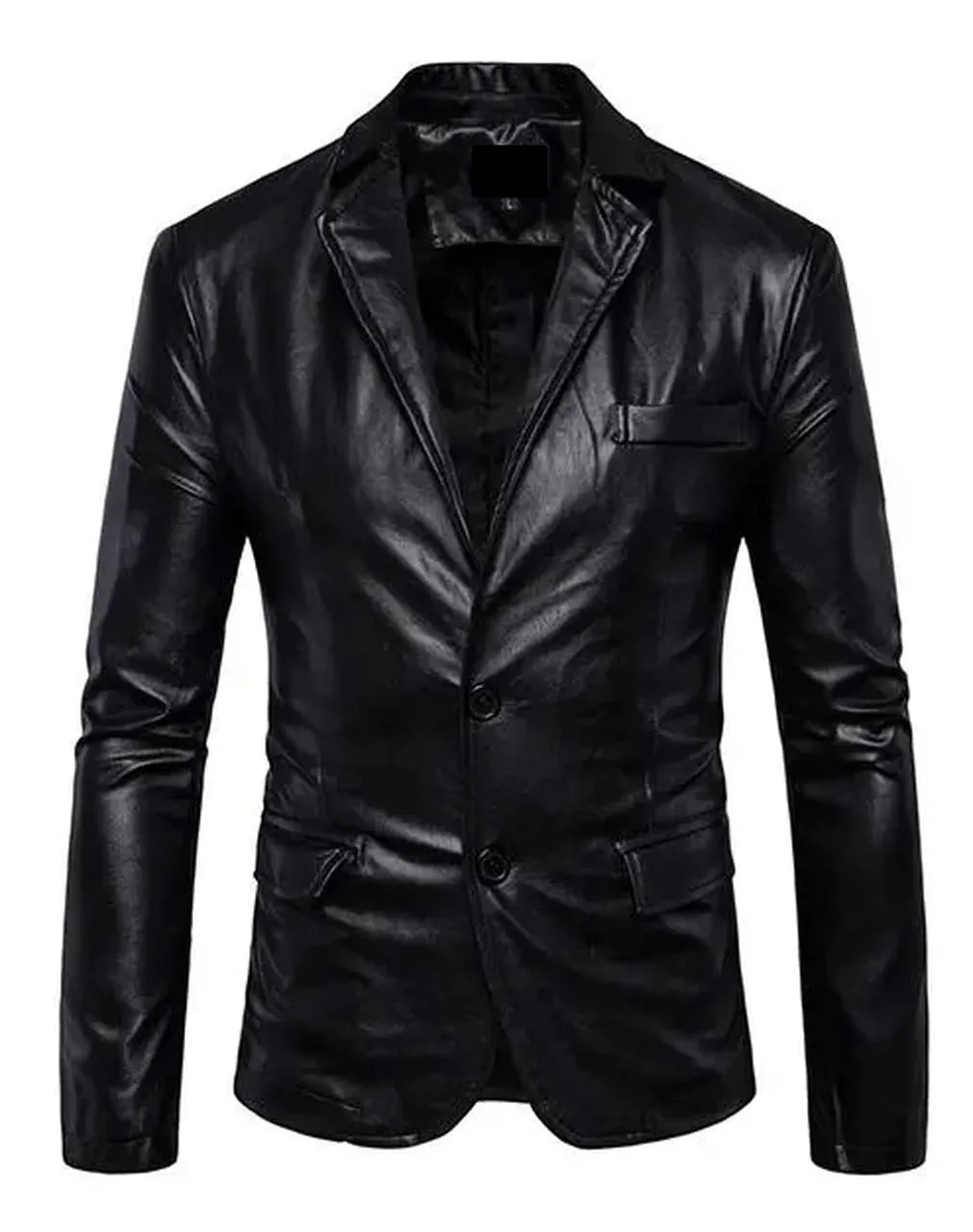 Slim Fit Fashion Men Lapel Collar Leather Jacket In Black
