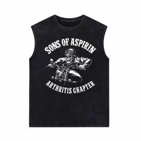 Sons Of Aspirin Skull Biker Vintage Washed Vest Top