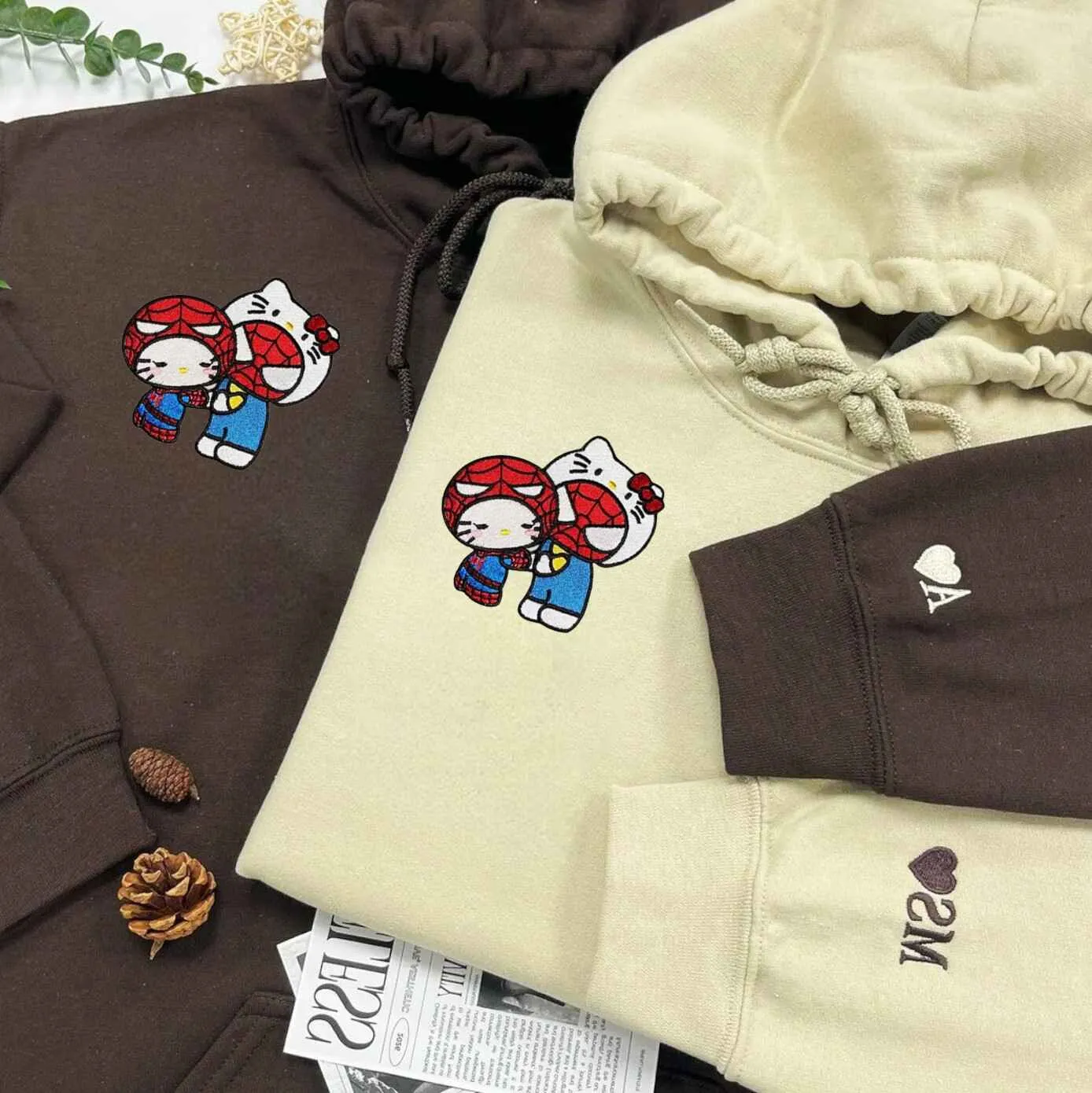Spider Kitty Hero Couple Hoodies - Custom Embroidered Matching Hoodies For Couples