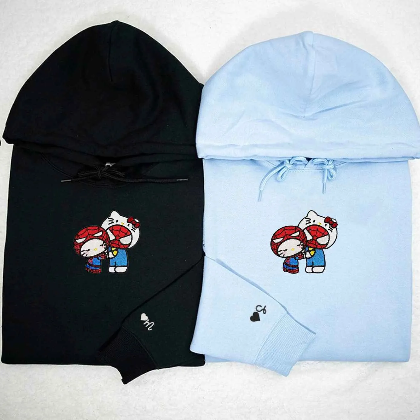 Spider Kitty Hero Couple Hoodies - Custom Embroidered Matching Hoodies For Couples