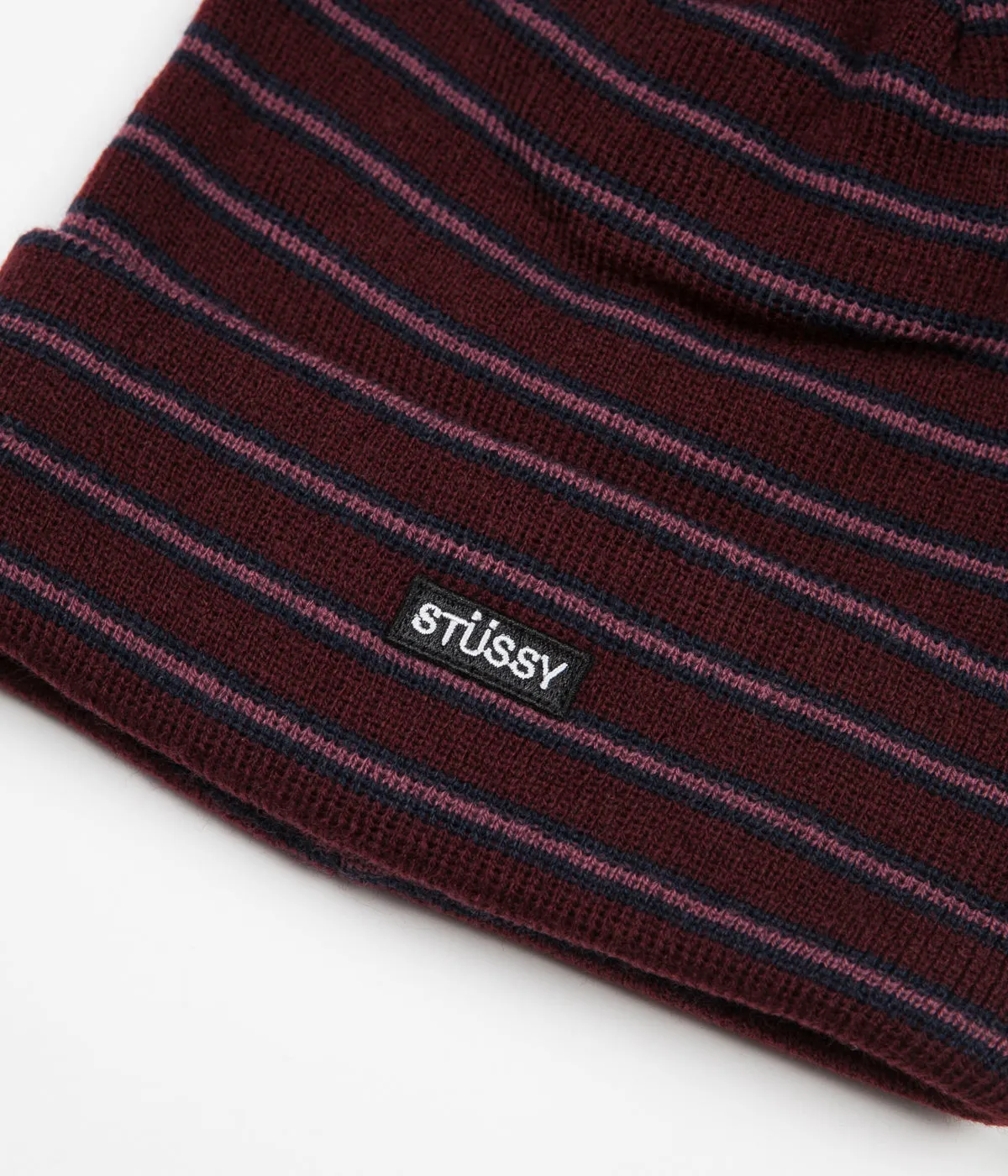 Stussy Striped Cuff Beanie - Wine