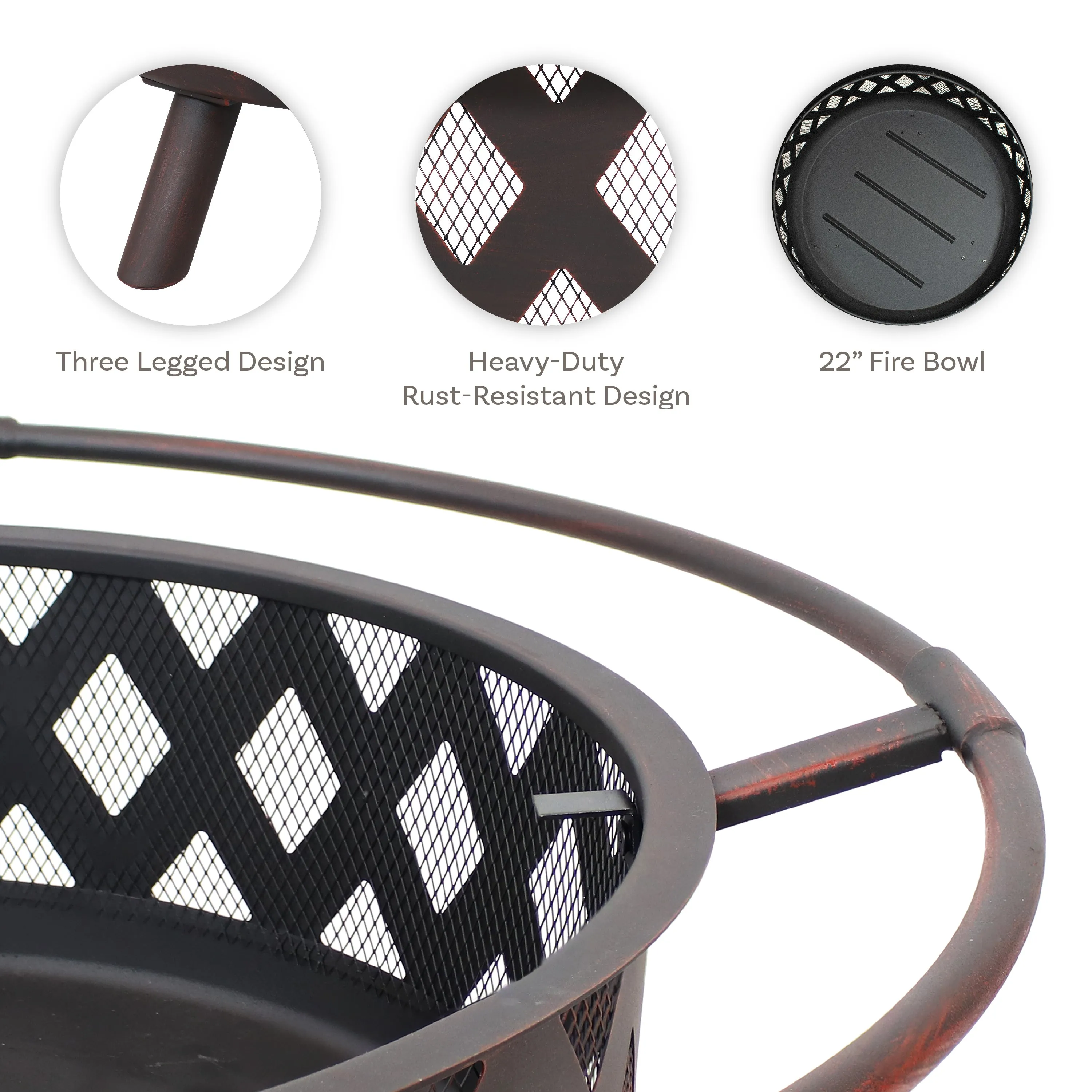 Sunnydaze Bronze Crossweave Wood-Burning Fire Pit with Spark Screen and Poker