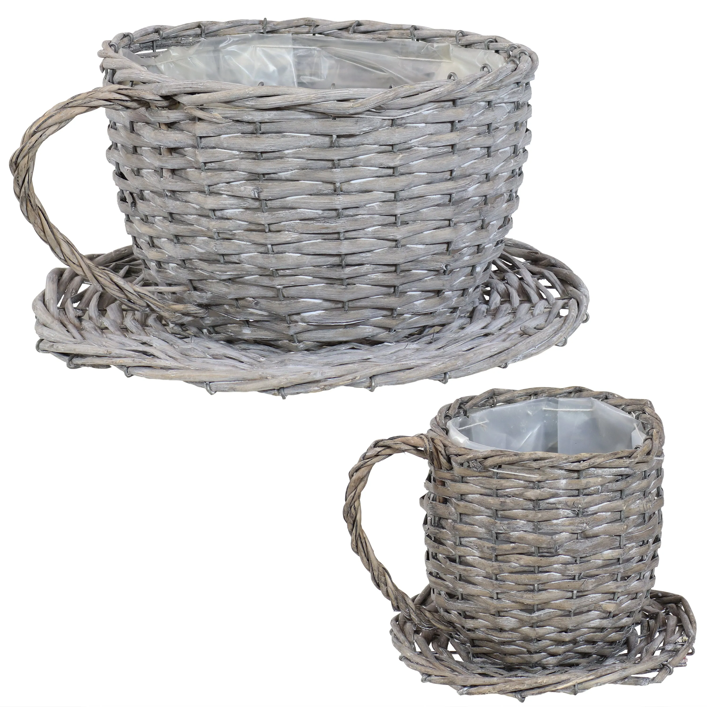 Sunnydaze Set of 2 Gray Willow Wicker Coffee Cup Indoor Planters