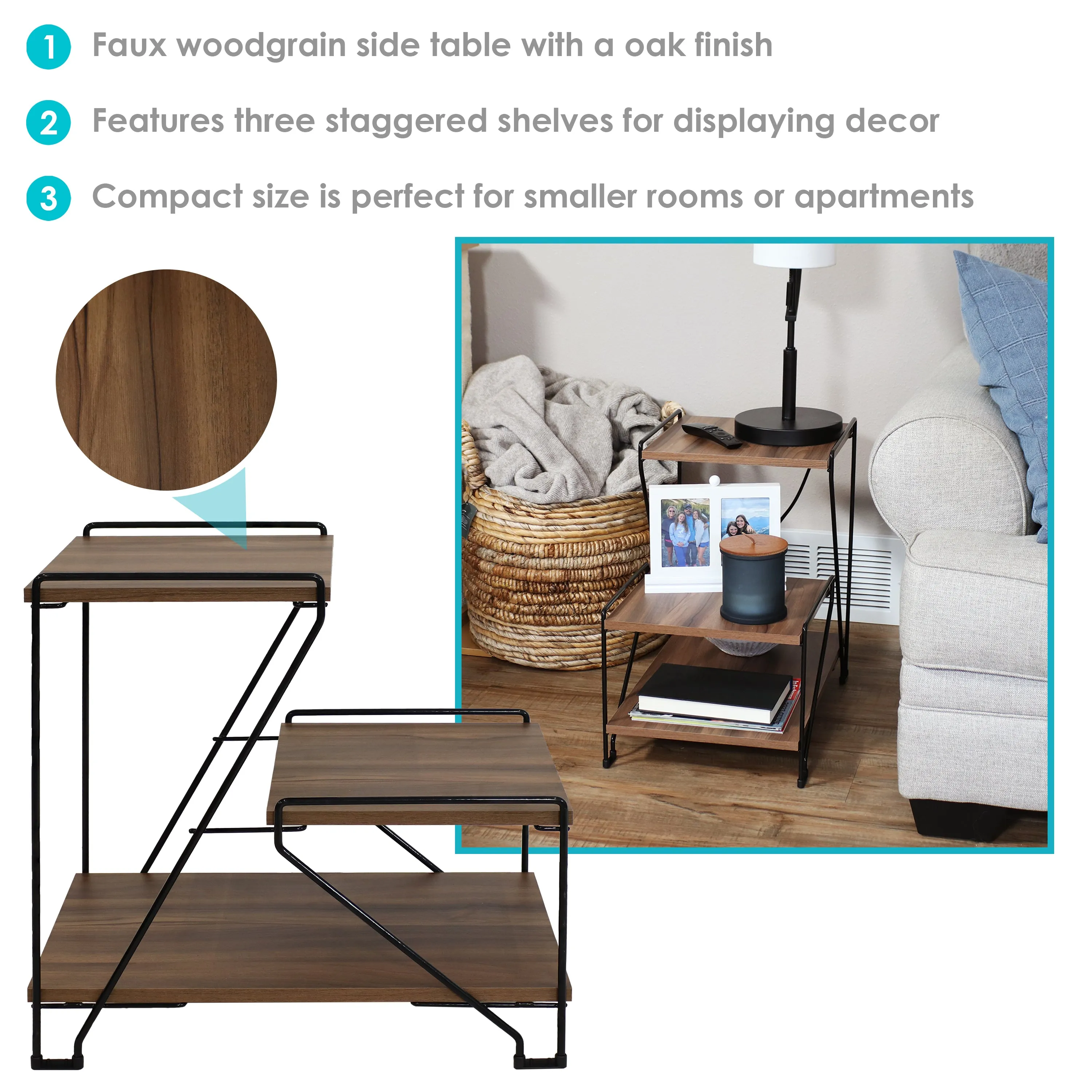 Sunnydaze Side Table with Faux Woodgrain Shelves - 21” H