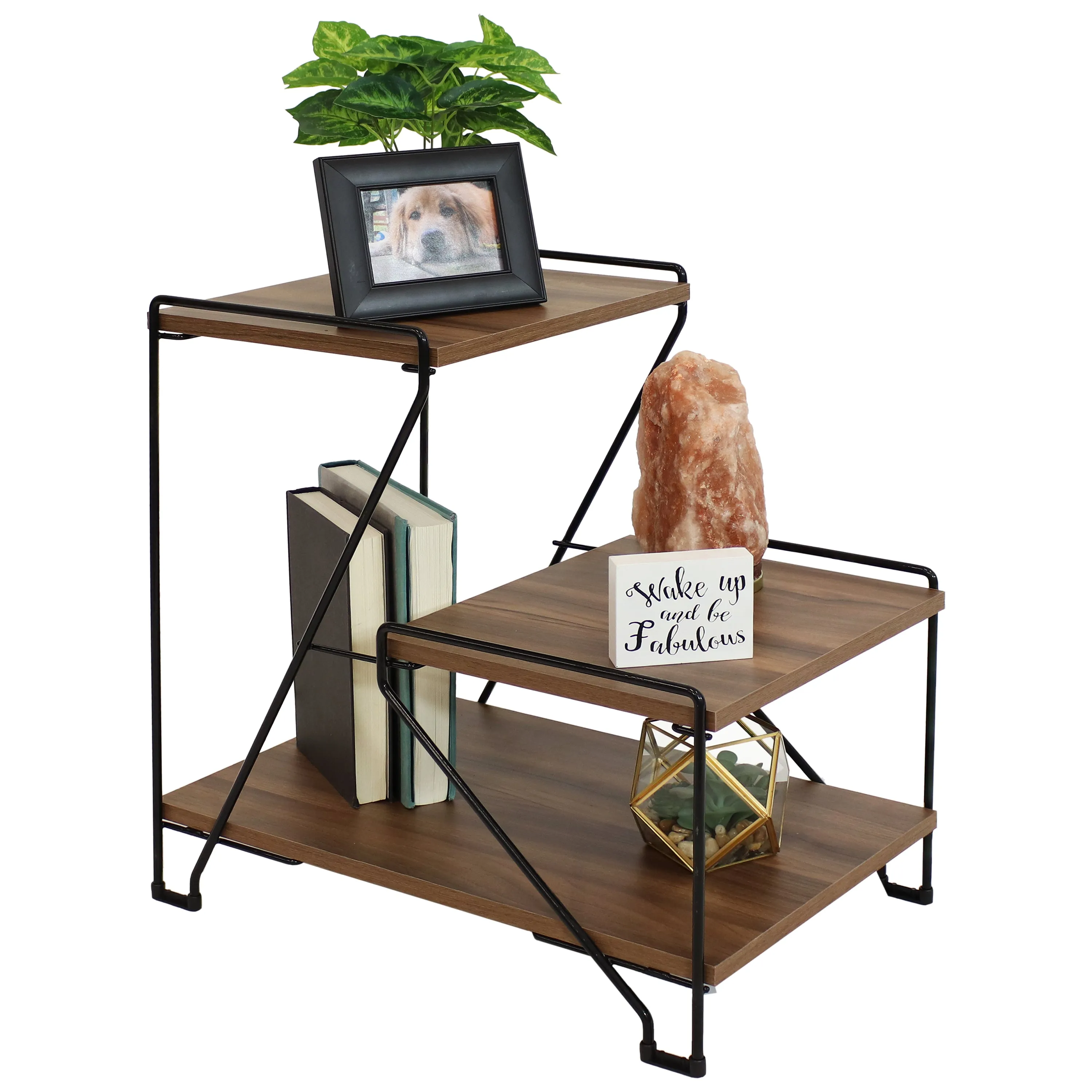 Sunnydaze Side Table with Faux Woodgrain Shelves - 21” H
