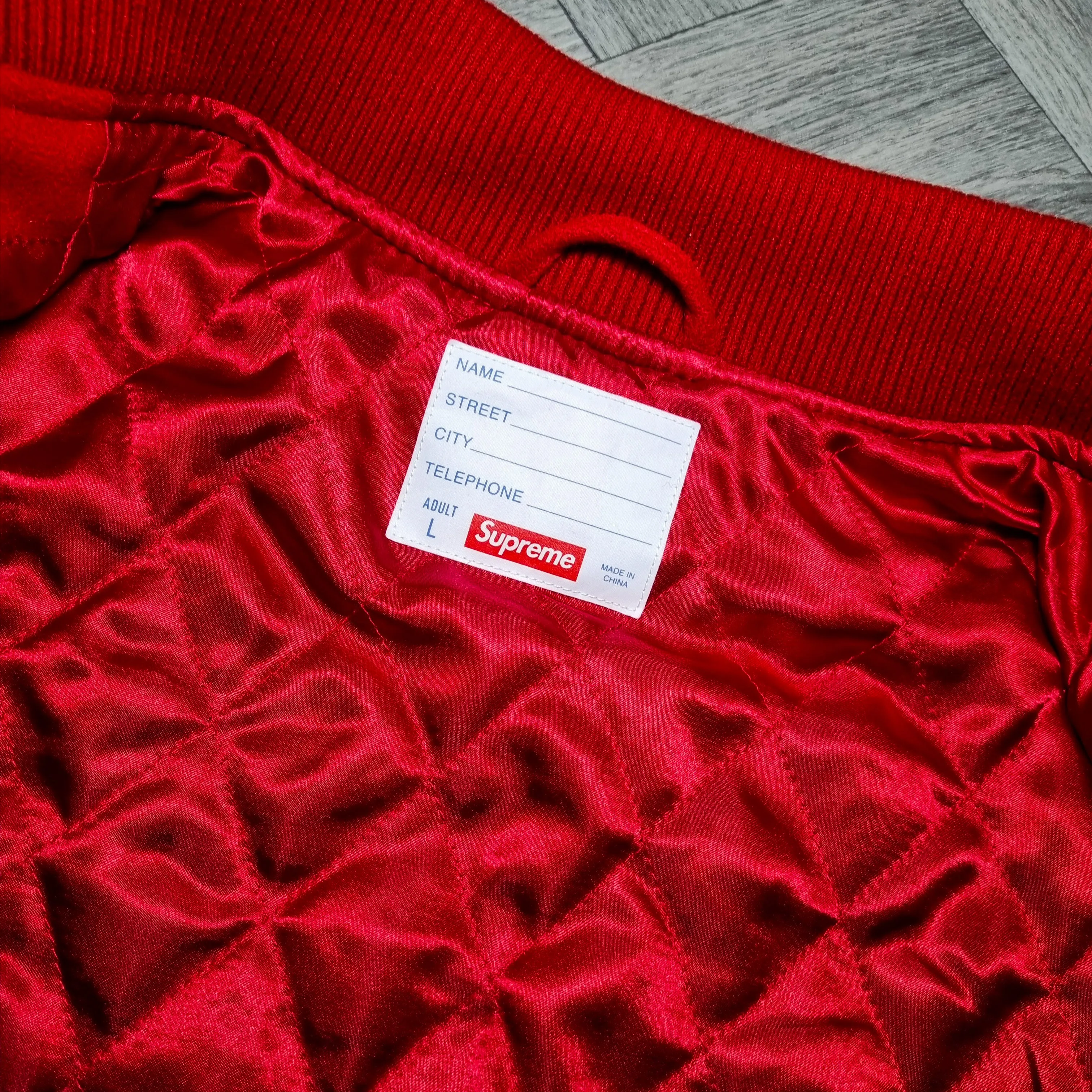 Supreme Big Logo Chenille Varsity Jacket Red