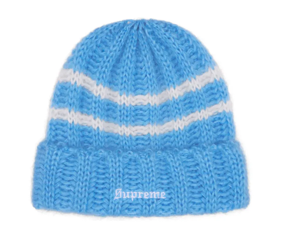 SUPREME BLUE BRISHED STRIPE BEANIE (AW24)