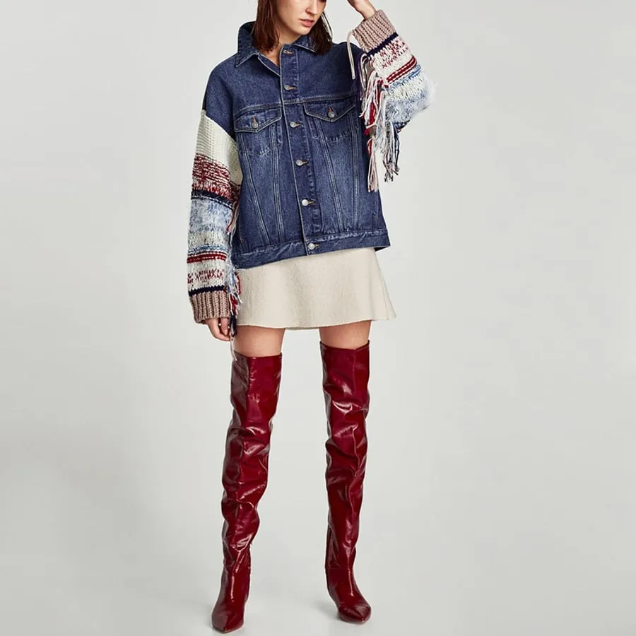 Sweater sleeved Denim jacket