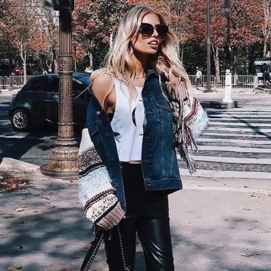 Sweater sleeved Denim jacket