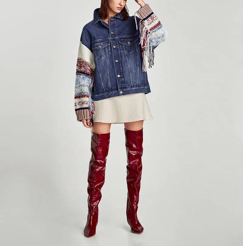 Sweater sleeved Denim jacket