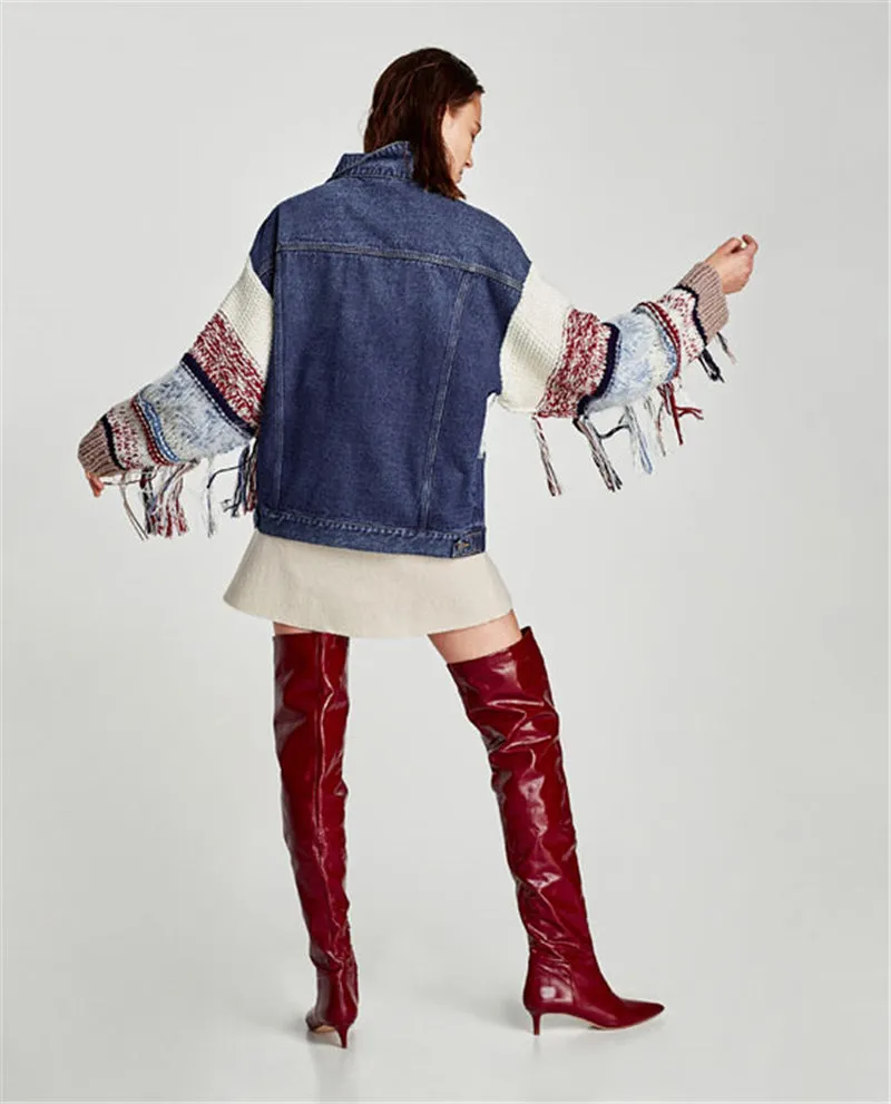 Sweater sleeved Denim jacket