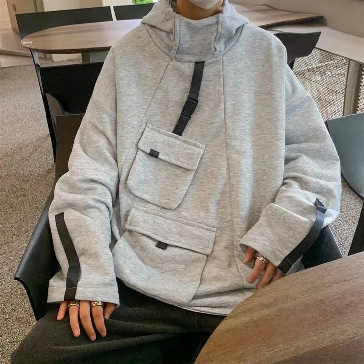 Techwear Buckle Strap MultiPocket Pullover Oversize Hoodie