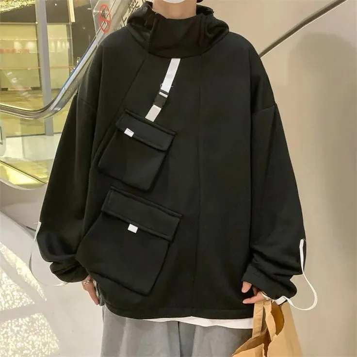 Techwear Buckle Strap MultiPocket Pullover Oversize Hoodie