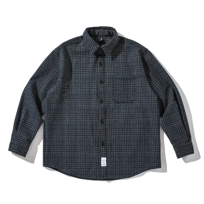 Thick Woolen Shirt Men's Casual Plaid Top Coats
