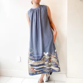 Tsumugi | Japanese Vintage Silk Kimono Dress - Grey