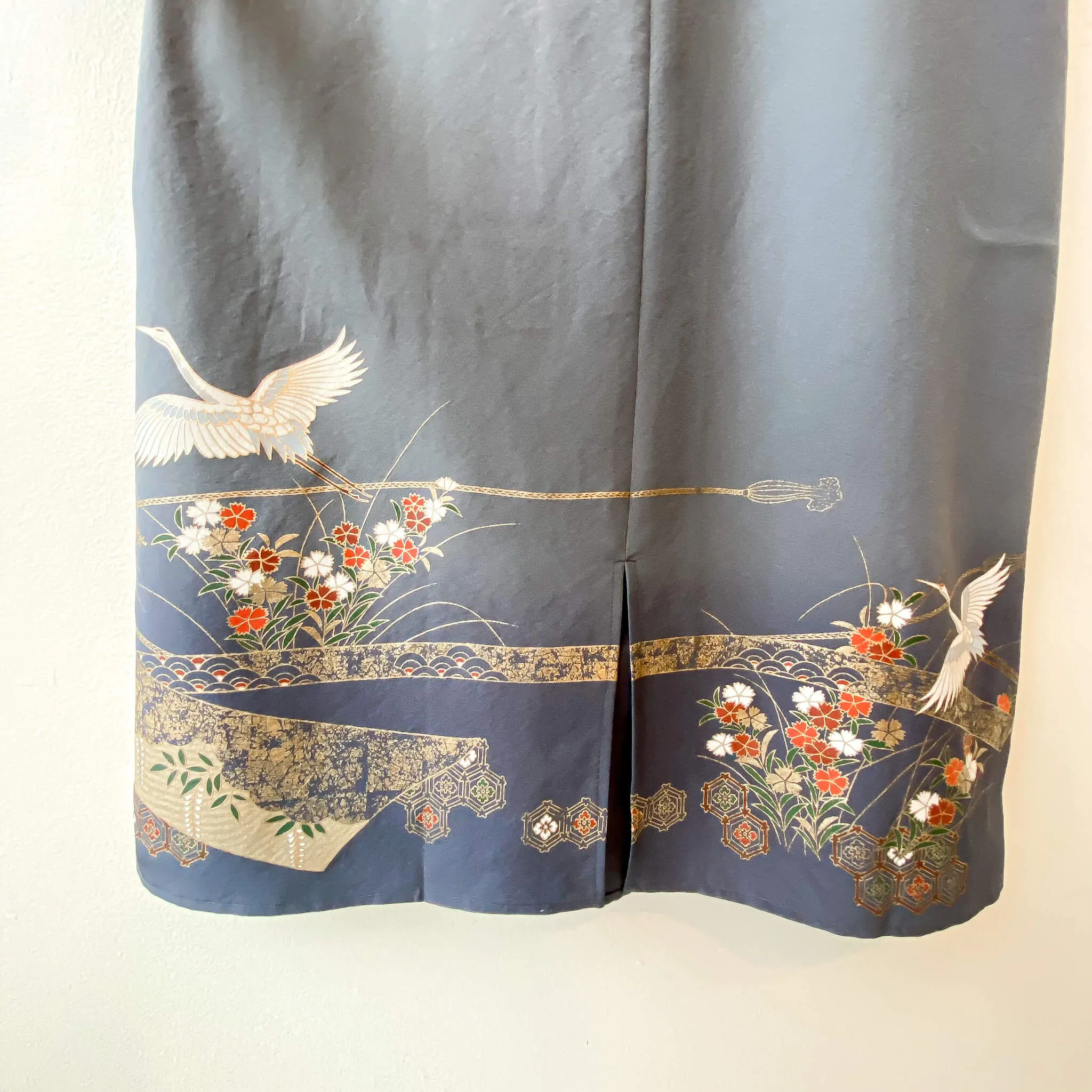 Tsumugi | Japanese Vintage Silk Kimono Dress - Grey