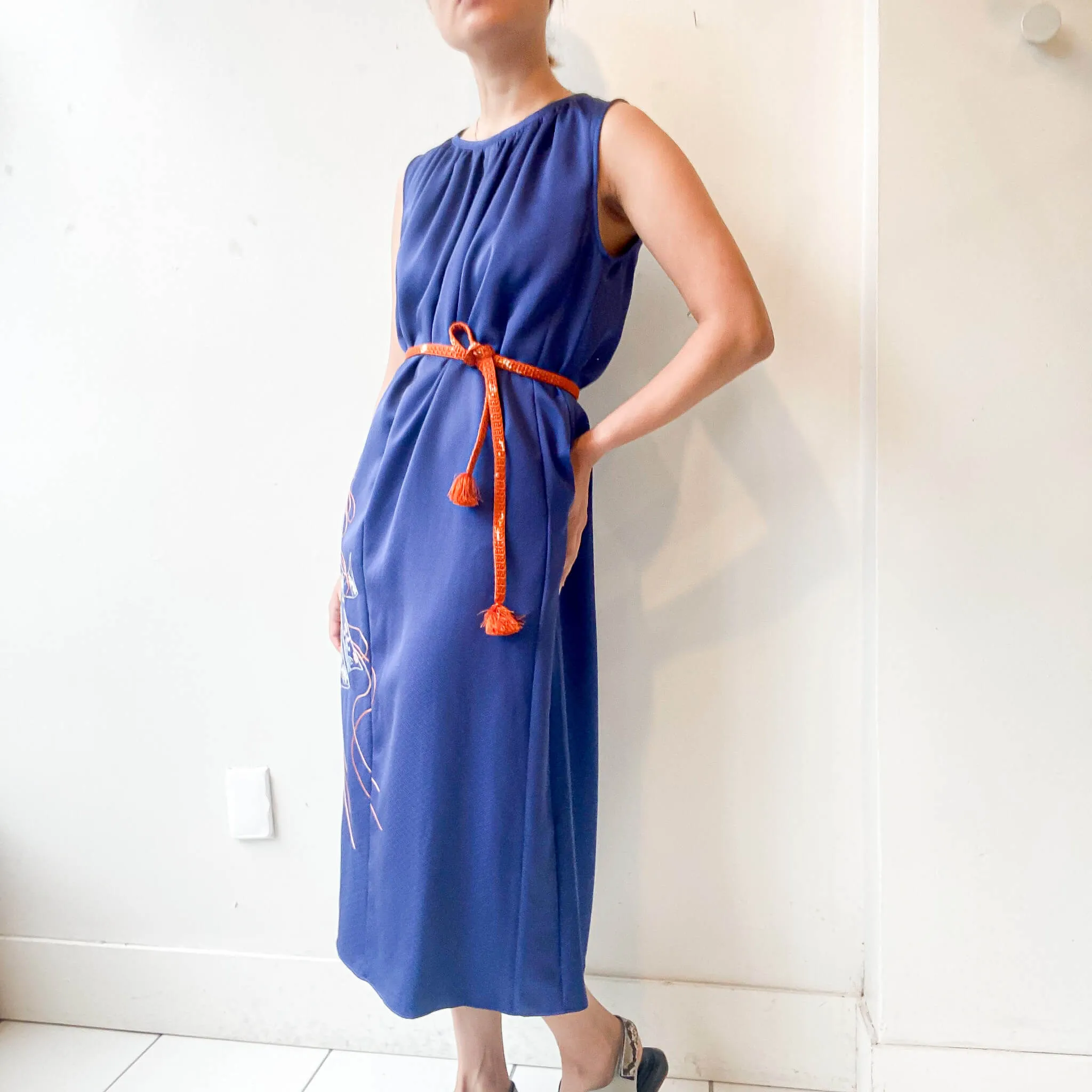 Tsumugi | Japanese Vintage Silk Kimono Dress - Navy