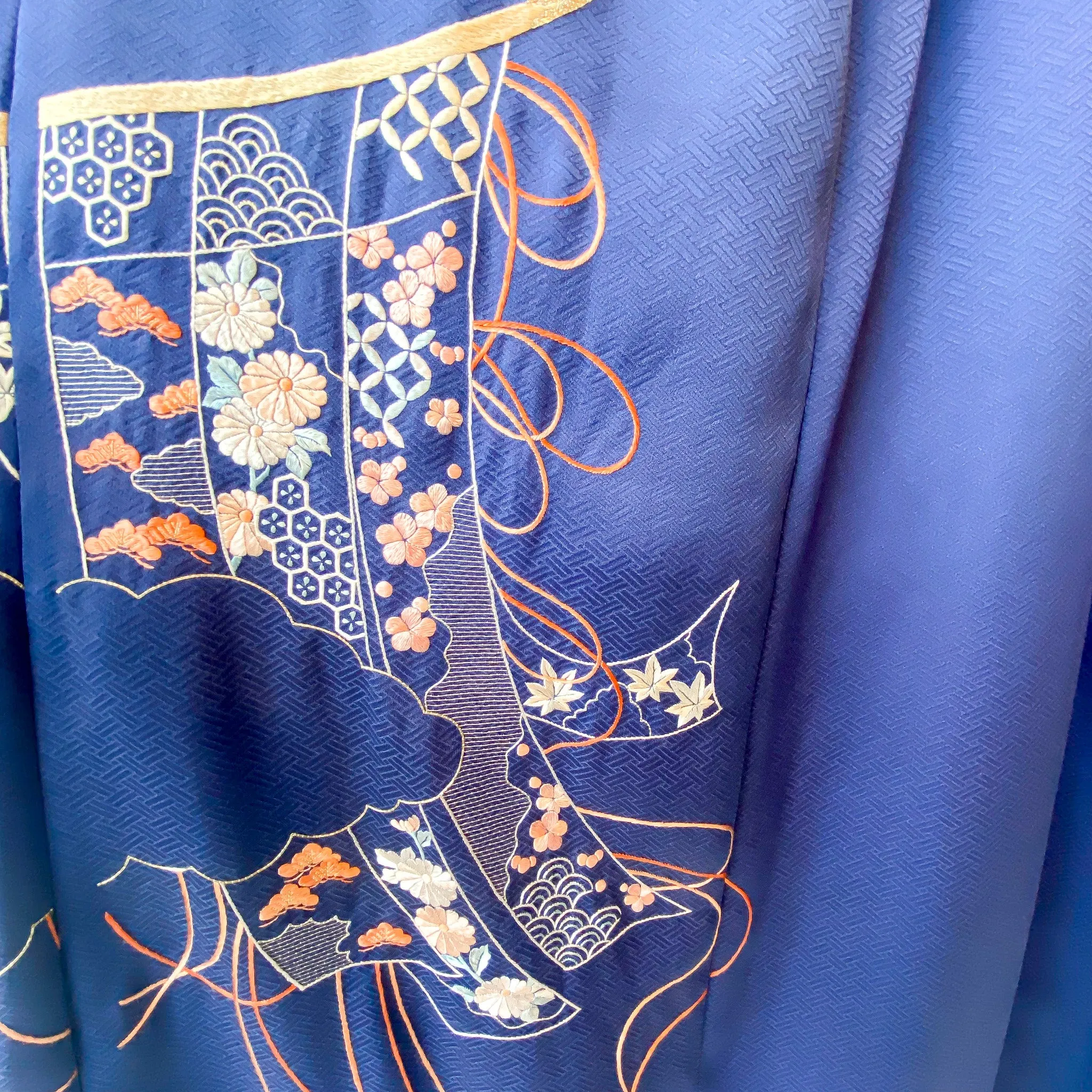 Tsumugi | Japanese Vintage Silk Kimono Dress - Navy