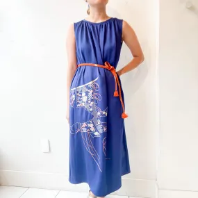 Tsumugi | Japanese Vintage Silk Kimono Dress - Navy