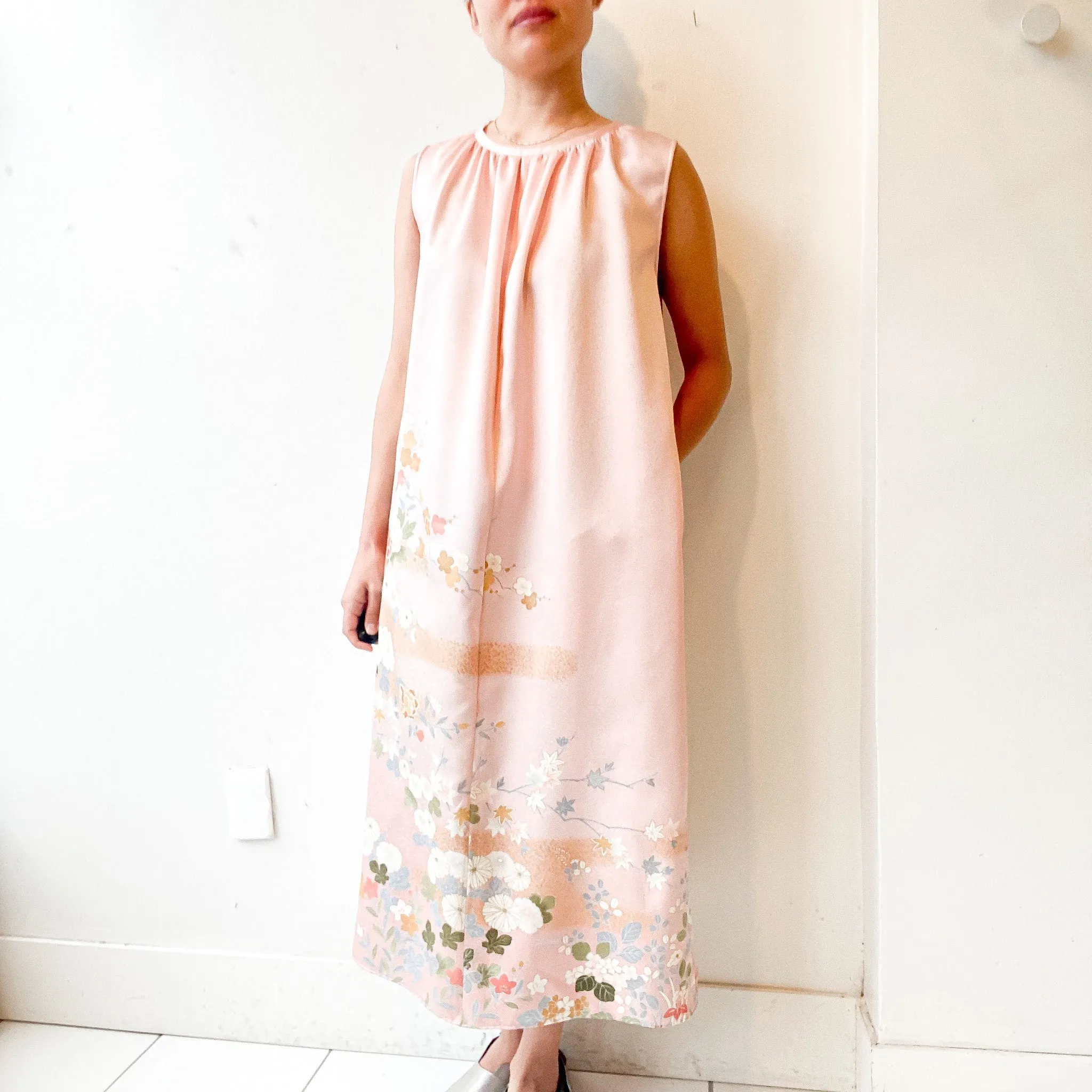 Tsumugi | Japanese Vintage Silk Kimono Dress - Pink