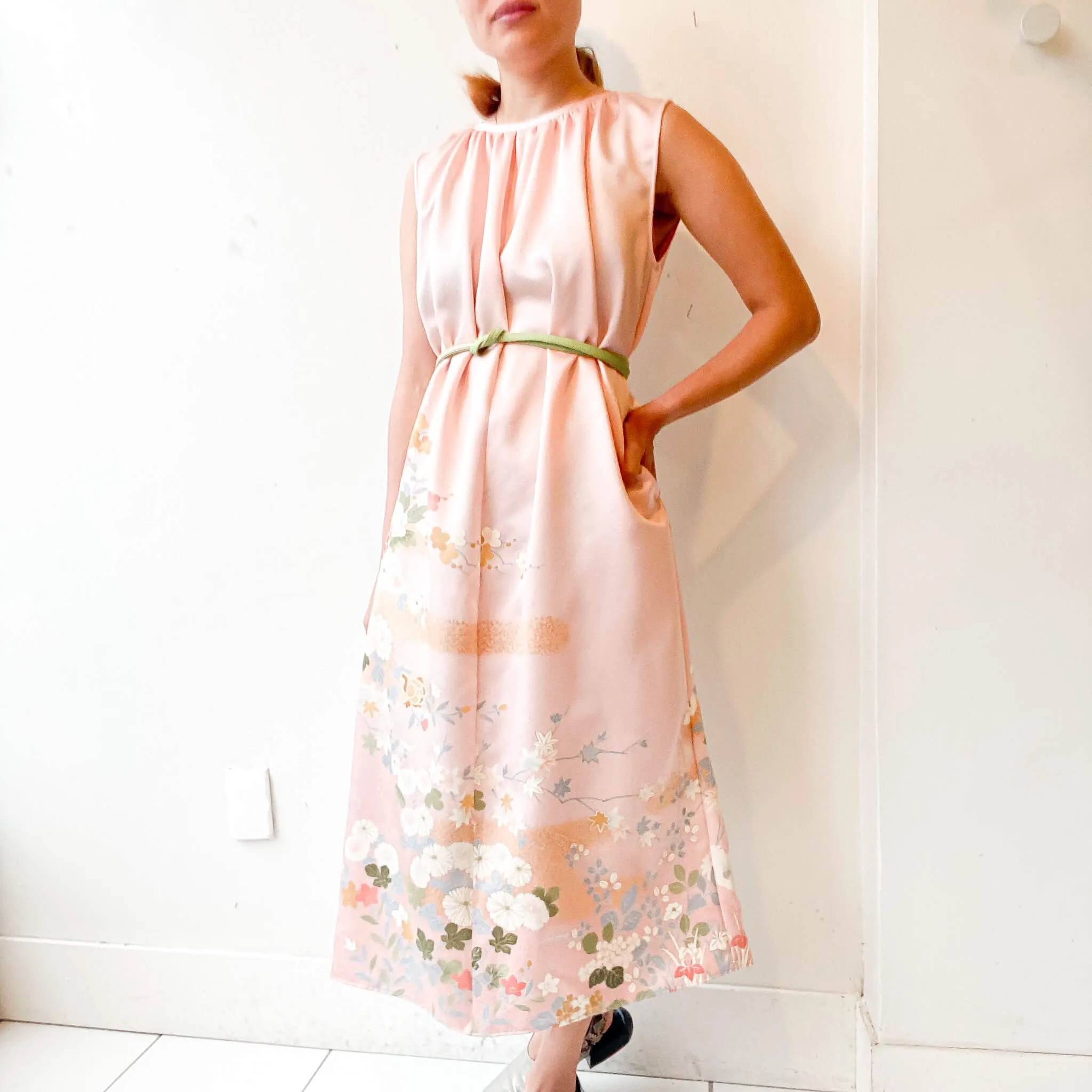 Tsumugi | Japanese Vintage Silk Kimono Dress - Pink